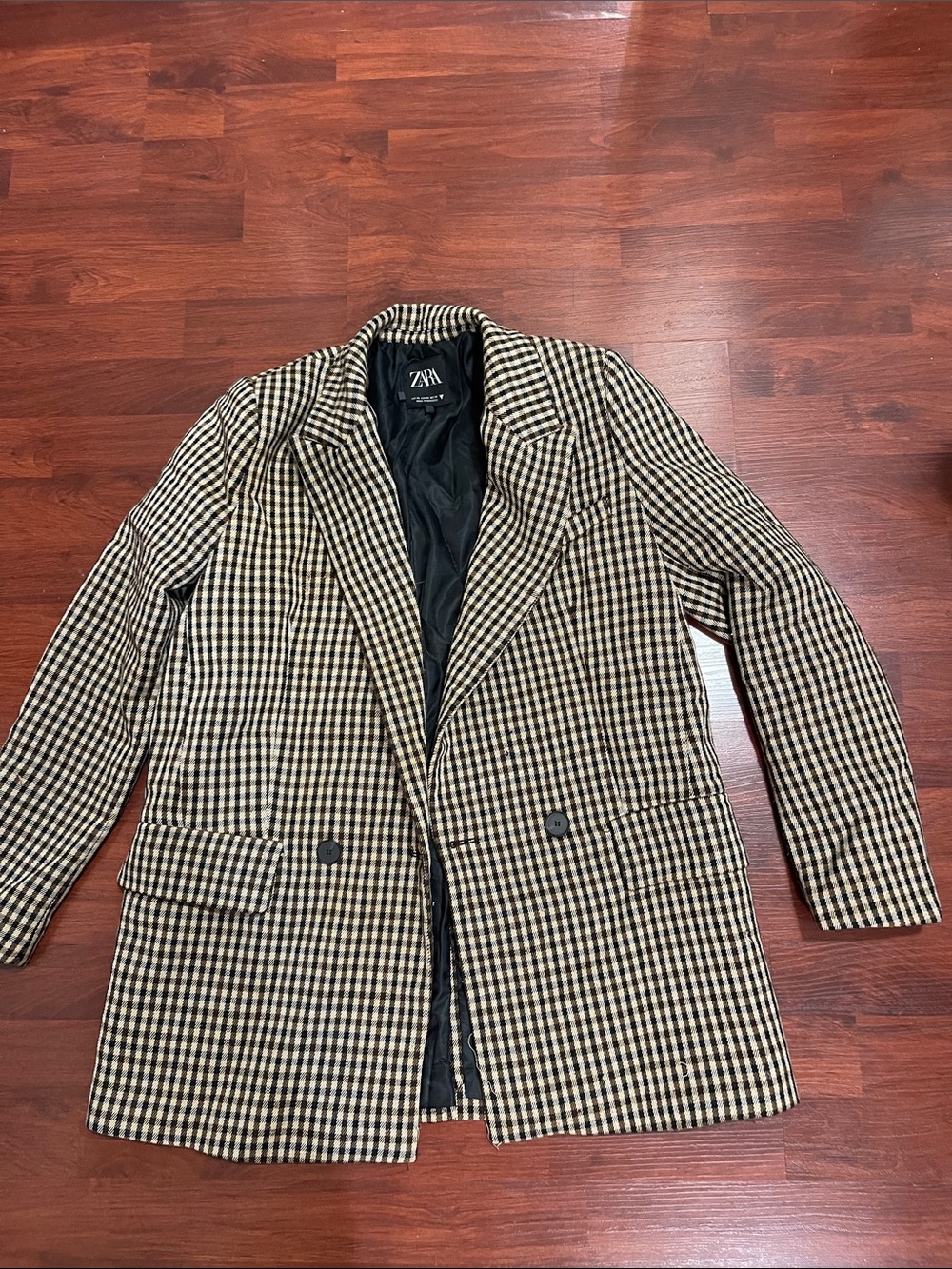 Zara Black & Tan Gingham Blazer Jacket